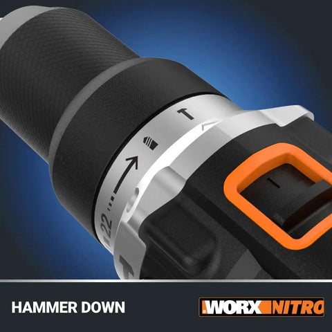 Close-up of Power Share 20V Cordless Hammer Drill With Brushless Motor 1/2 In Heavy-Duty Chuck Nitro Performance selector