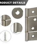 Triple Leaf Surface Mount Cabinet Hinges, Satin Nickel Finish With Quick Install Hardware Kit, close-up view of hinge details.