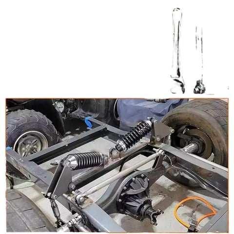 Hella Tough Self Lubricating Heim Joint Rod End Pair with visible threads on suspension setup in vehicle chassis