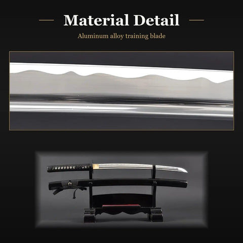 Close-up of blade and side view of Aluminum Iaido Wakizashi Practice Sword with 21 inch blade for safe nukitsuke and noto drills