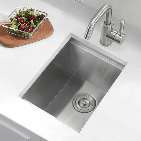 Undermount Stainless Steel Kitchen Bar Sink 15 x 18 x 9 Inches 18 Gauge Heavy Duty Workstation with Brushed Finish and faucet.