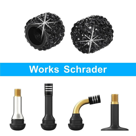 Dope Black Crystal Rhinestone Handmade Tire Valve Stem Caps 4 Pack Durable Easy Install Car Accessory For Stylish Rims And Wheels With Premium Shine And Leak Free Seal