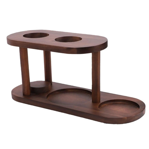 Premium Solid Wood Pour Over Coffee Station with raised dripper stand and three circular storage sections.