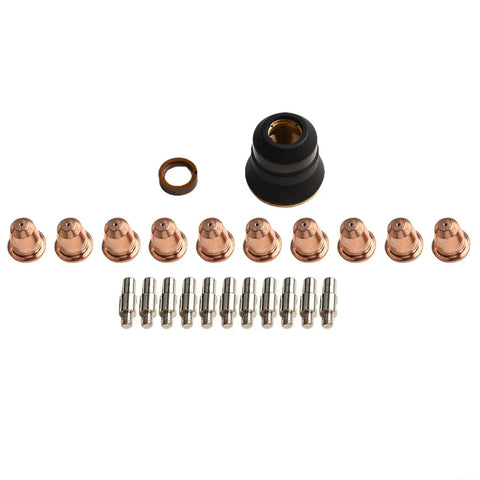 Premium Plasma Cutter Consumables Kit With Replacement Electrodes And Nozzles For S45 Cut55 Pt40 Pt60 Torch Parts including nozzles and electrodes.