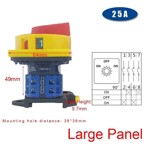 Heavy Duty DIN Rail Mount Switch With Open Two Stage Operation 25A 64x49mm Rotary Cam Isolator for Panels
