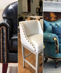 Tough As Nails Gold Metal Upholstery Tacks For Furniture Fixes And Slick Diy Upgrades 500 Pack on black, white, and teal chairs.