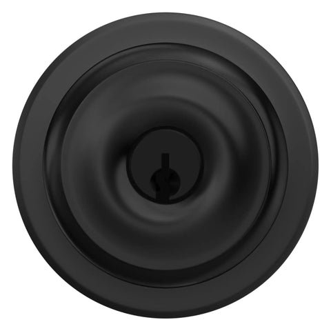 Front view of Georgian Door Knob With Cohen Trim Keyed Entry Lock Matte Black Self Aligning Screw Holes For Easy Installation Classic Style Doorknob