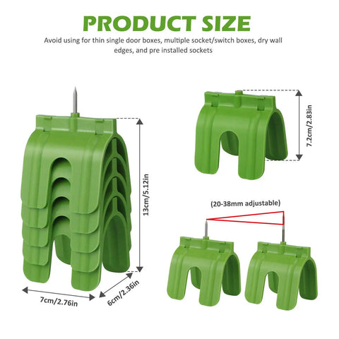 Heavy Duty Plasterboard Electrical Box Positioning Tool Set With Five High Markers showing size dimensions and adjustable features.