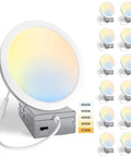12 Pack Slim LED Semi Recessed Canless Downlights Kit DIY Ready With Junction Box 5 Inch 5CCT Dimmable 2700K To 6000K 12W 1000LM