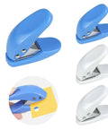 4 Pack Handy Mini Hole Punch Set 6mm Single Hole Punchers, blue and white, shown with punched paper for crafting and office use