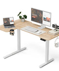 Acrolix L Shaped Electric Standing Desk 51x31.5 Inch Reversible Corner Sit Stand Computer Table with laptop, monitor, and accessories.
