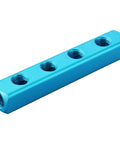 Blue Aluminum Air Manifold Block 4 Way 7 Port With One Quarter Inch PT Threaded Ports For Pneumatic Systems