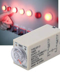 Adjustable Time Relay H3Y with transparent dial and heavy duty brass terminals, used for delay wiring in industrial applications.