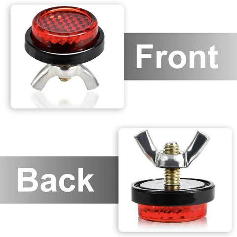 Front and back view of Red Reflectors Motorcycle License Plate Bolts And Nuts Set For Motorcycle And Bicycle Round Screws And Fasteners Reflective Frame Hardware Easy Install Durable Stainless Steel By Muoqele