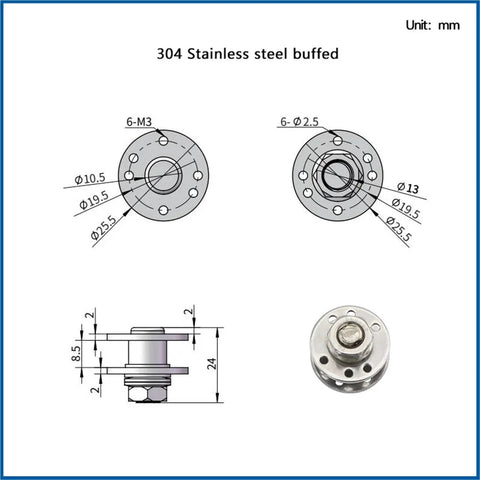 Front view of 360-degree disk-damping hinge with hidden rotation, stainless steel, 6 N.m torque, 1 pc