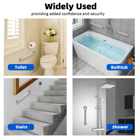 Heavy Duty Metal Stair Handrail Built Like A Tank For Wall Mounted Safety Grab Bar And Step Support No Sweat Install Up To 300 Pound Rust Resistant Powder Coat Finish installed in bathroom and shower settings