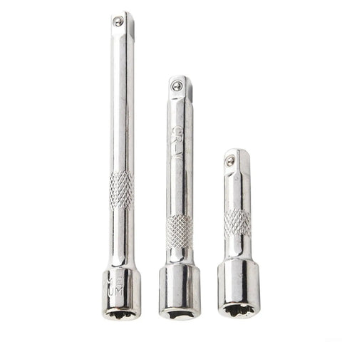 Heavy Duty 1/4 Drive Socket Wrench Extension Bar Chrome Steel Flex Adapter Reaching Through Tight Obstacles With Strong Torque Transfer Wobble Head Design No Nonsense Build For Ratchet Tools Socket Set Essential Gear Silver three chrome steel extension bars of varying lengths