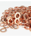 Must Have 30Pcs Copper Washer Flat Ring Gasket Set Seal Kit For Sump Plugs Oil Leak Proof Corrosion Resistant Reduce Friction Durable Heavy Duty For Cars Home Garage Fix Fluid Drips At Shop Easy Install, copper flat washers piled on white background