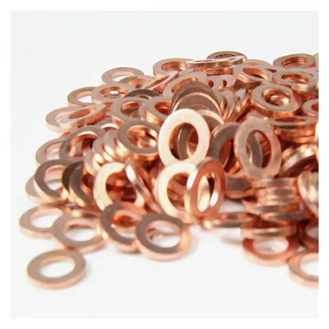 Must Have 30Pcs Copper Washer Flat Ring Gasket Set Seal Kit For Sump Plugs Oil Leak Proof Corrosion Resistant Reduce Friction Durable Heavy Duty For Cars Home Garage Fix Fluid Drips At Shop Easy Install, copper flat washers piled on white background