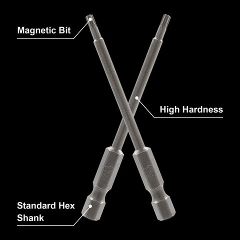 Top Shelf T10 Security Torx Screwdriver Bits Set 10 Piece Magnetic S2 Steel Driver Bits with hex shank and magnetic tips.