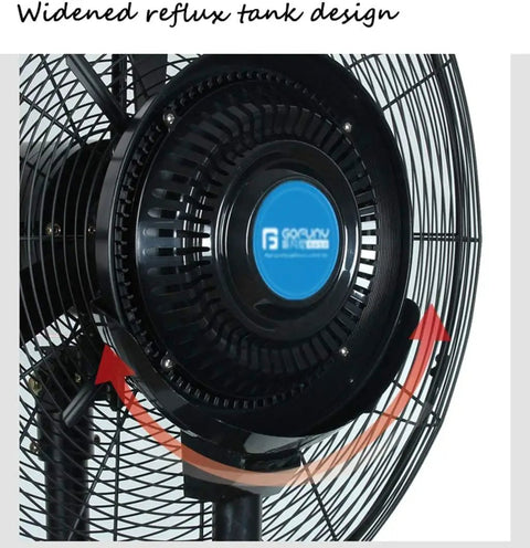 Keep The Vibe Cool With This Quiet Oscillating Standing Fan Featuring A Built In Mist Sprayer And Three Speed Settings For Bedrooms Living Rooms Or Tight College Dorm Spaces showing the widened reflux tank design.