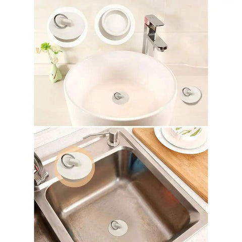 Peirushg Bathtub Easy-Install Stopper Quick 1-3/8in. in a sink and bowl, showing functionality for indoor and outdoor drains.