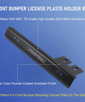 Rugged 6061 Billet Aluminum Front Bumper License Plate Relocator Bracket Mount Bar with black powder-coated finish.
