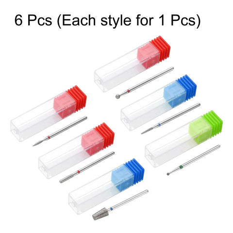 Six Piece Diamond Grinding Bit Set For Rotary Tools with different sizes 1.6mm to 6mm and colorful cases.