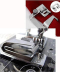 Universal Sewing Machine Presser Feet Set For Home Electric Models With Zipper Foot Binder Attachment and Overlock Presser, showing stainless steel zipper binder foot.