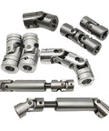 Various angles of Premium Steel Universal Joint Cross Shaft Coupler Telescopic Cardan Connector for models and robots.