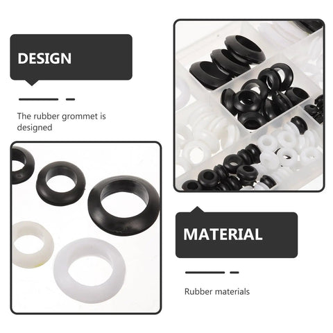 180 Piece Rubber Grommet Kit For Wiring And Ceiling Fans, Heavy Duty Sealing Rings That Lock In Tight And Stop Leaks, assorted rubber grommets in black and white
