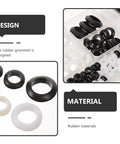 180 Piece Rubber Grommet Kit For Ceiling Fans And Wiring, Easy Install, DIY Friendly With Assorted Sizes, black and white rubber grommets in organizer tray