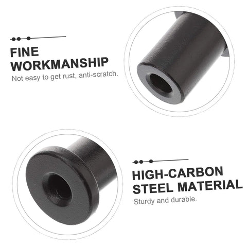 Close-up of black high-carbon steel barn door spacers showcasing fine workmanship for 5 Pack Sliding Barn Door Spacers, Heavy Duty Hardware Kit, Easy Install, Wall To Track Spacing Shims For Farm, Garage, Basement Doors, Durable Construction Keeps The Gap Right And Alignment For Smooth Quiet Sliding And Long Lasting Performance.