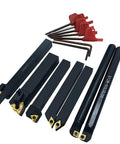 Pro Grade Indexable Lathe Turning Tool Set With Half Inch Shank 7 Carbide Tool Holders Includes Inserts and Wrenches