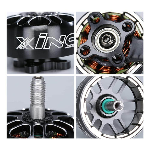 XING-E Pro 2207 2750KV Brushless Motors For FPV Racing Drones 4S Quadcopters, close-up details of durable steel shaft motors.