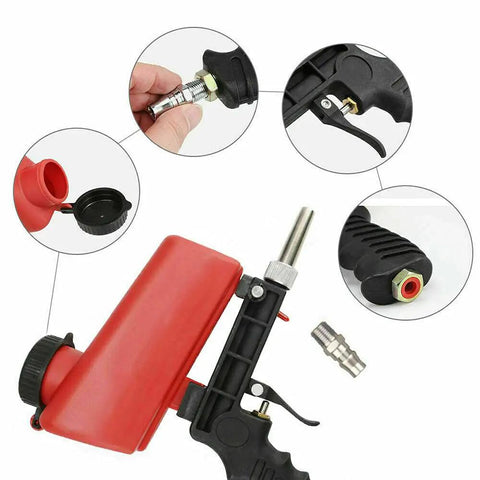 One Quarter Inch Air Sandblasting Gun Portable Handheld Sandblaster With 90 PSI Pneumatic Power shown with detailed parts view