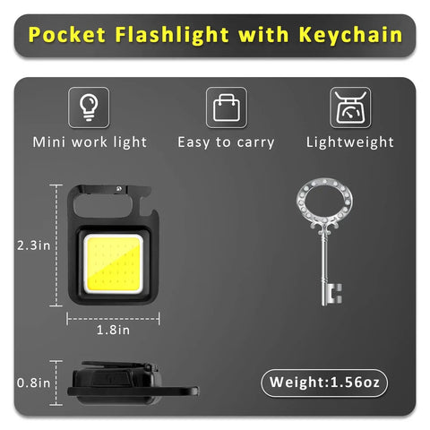 Rechargeable Keychain Flashlight 2 Pack Dope 800 Lumen LED Work Light With Magnetic Clip And Bottle Opener size and weight details
