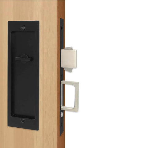 Zero Profile Pocket Door Lock Privacy Hardware With Flush Mount Pull Handle No Fuss Heavy Duty Pocket Door Latch installed