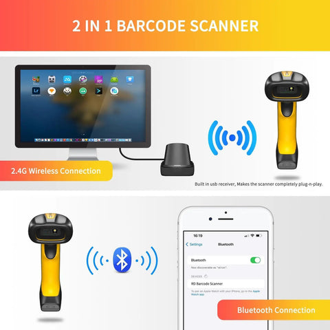 Industrial Bluetooth Barcode Scanner With Charging Dock, Wireless 2D And 1D Barcode Reader, connected to computer and phone