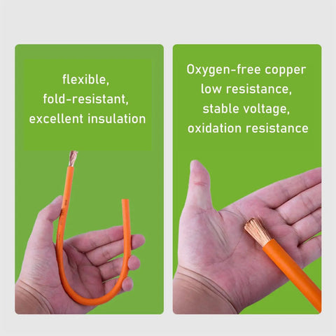 Pro Level 320 FT EV Oxygen Free Copper Power Cable Single Core Auto Charging Wire shown with flexible XLPE insulation in hand.