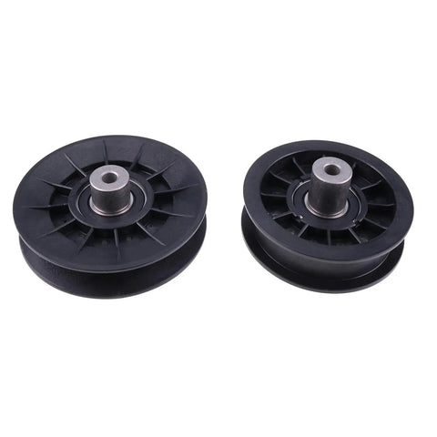 V Idler Pulley Set For John Deere X Series Beefed Up Replacement Kit X300 X304 X310 showing two black idler pulleys