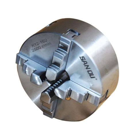 Close-up of K12-160 160mm four-jaw metal lathe chuck for CNC machines