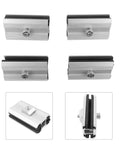 Heavy-Duty Solar Panel Mount Clamp Kit For Film Modules, anodized aluminum brackets with screws, 4 pack, side and front views
