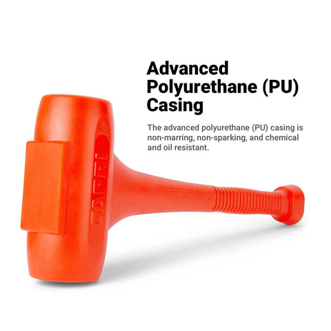 Orange 20 Inch Dead Blow Hammer 6 Lbs Non Marring PU Tool With Steel Shot Core, Shock Absorbent, Minimal Rebound, Round Grip For Woodworking, Metalworking, Auto Repair