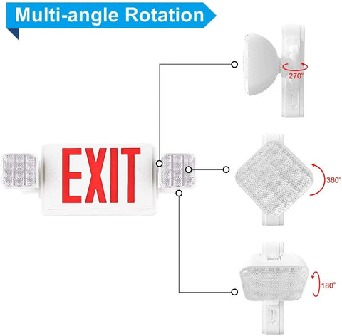 2 Pack LED Exit Sign With Battery Backup And Emergency Lighting UL 924 120 277 VAC Dual Adjustable Head Lights Wall Ceiling End Mount