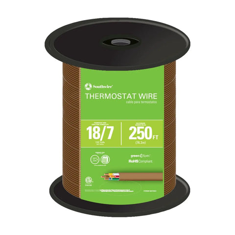 250 Ft 18/7 Brown Solid Copper CL2 Thermostat Wire Pro Grade for HVAC Controls and Alarm Systems Sunlight Resistant Brown PVC Jacket Class 2 Power Limited Cable on spool