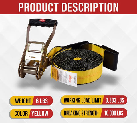 Heavy Duty 10 Pack 2 Inch By 30 Foot Ratchet Tie Down Straps With Flat Hooks Yellow, 10,000 Lbs Break Strength product image