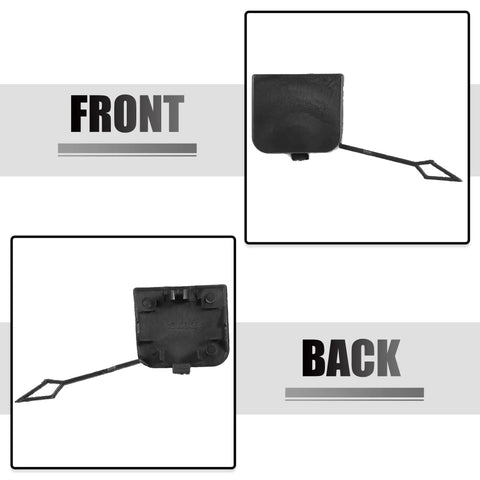 Front Right Bumper Tow Hook Cover Towing Eye Cap For Volkswagen Jetta 2015 2018 Replacement Black Easy Install Direct Fit OEM Style showing front and back.