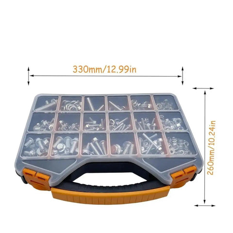 Closed storage box of 820 Piece Nuts And Bolts Set Assortment Kit With Flange And Hex Bolts Alloy Steel For Auto Machinery