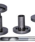 Hella Tough Badass Brass Chicago Screws And Rivets For Heavy Duty Bookbinding Leather Gear Purses Belts Shoes DIY Builds Smooth Ten Millimeter Gunmetal Metal Fasteners That Stick Around, showcasing gunmetal Chicago screws.